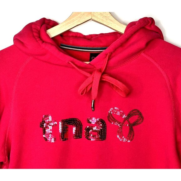 Aritzia TNA Womens Hoodie Sweatshirt Sequin Logo Front Pockets Pink Size Medium - Picture 3 of 12